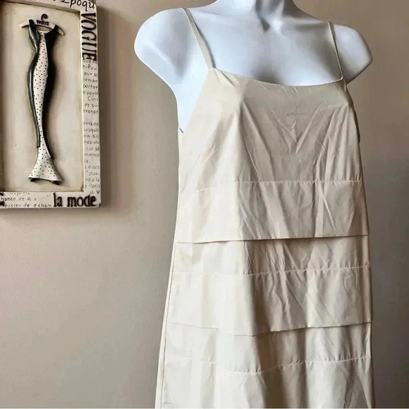 JOURDEN Beige Tie Dye Fringe Flapper Midi Sleeveless Dress Size 4 - Picture 3 of 16